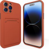 Backcover hoesje met pashouder - Geschikt voor iPhone 12 Pro hoesje - Pasjeshouder shockproof case - Ruimte voor pasjes - Siliconen hoesje terracotta / bruin