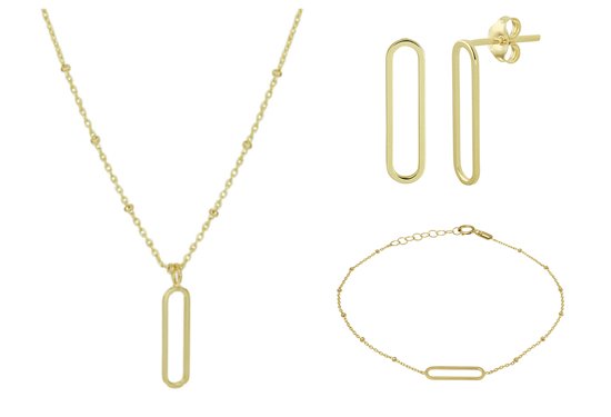 Schitterende SET : 14 Karaat Gouden Halsketting Armband en Oorstekers | Geschenkset |Bruidssieraden