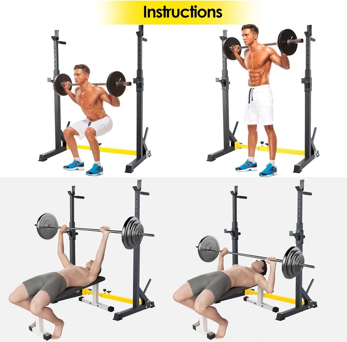 LIFERUN Squat Rack halterstandaard, kniebuigstandaard, verstelbare halterhouder, in hoogte verstelbaar, multifunctioneel barbellrek voor sportstudio, thuis, tot 250 kg (Rood
