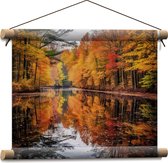 Textielposter - Water - Bomen - Bos - Herfst - Bladeren - 40x30 cm Foto op Textiel