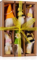 BRUBAKER Set de 6 Nains de Pâques en Bois et Corde - Décoration amusantes Pendentifs avec Barbe - Lapins de Pâques et Fleurs colorés Décoration de Printemps Décoration de Pâques - Environ 10 cm