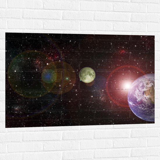 Muursticker - Ruimte - Sterren - Aarde - 105x70 cm Foto op Muursticker