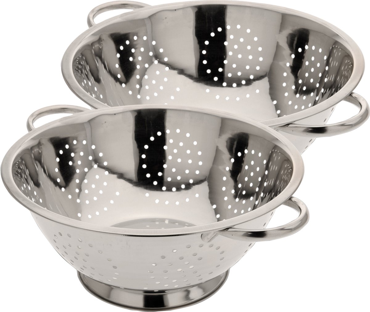 Excellent Houseware keuken vergieten set 2x stuks - op voet - RVS - 24 x 10 en 29 x 13 cm