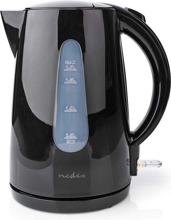 Nedis Waterkoker - 1.7 l - Kunststof - Zwart - 360 graden draaibaar - Verborgen verwarmingselement - Strix-controller - Droogkookbeveiliging
