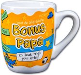 Vaderdag - Mok - Snoep - Voor de allerbeste bonus Papa - Cartoon - In cadeauverpakking met gekleurd krullint