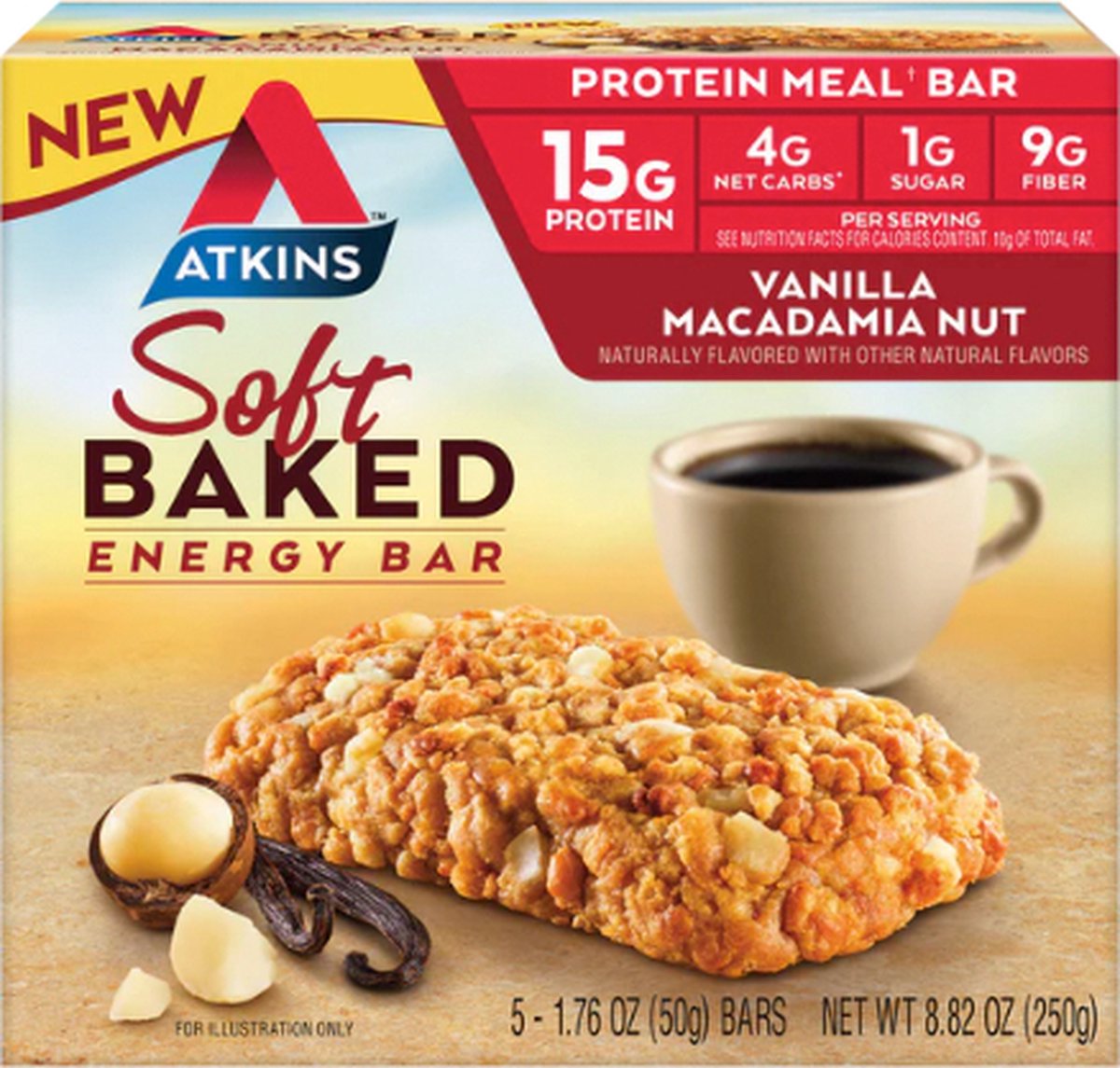 Goedkoopste Atkins | Soft Baked Energy Bar | Vanilla Macademia Nut | Doos | 5 x 50 gram