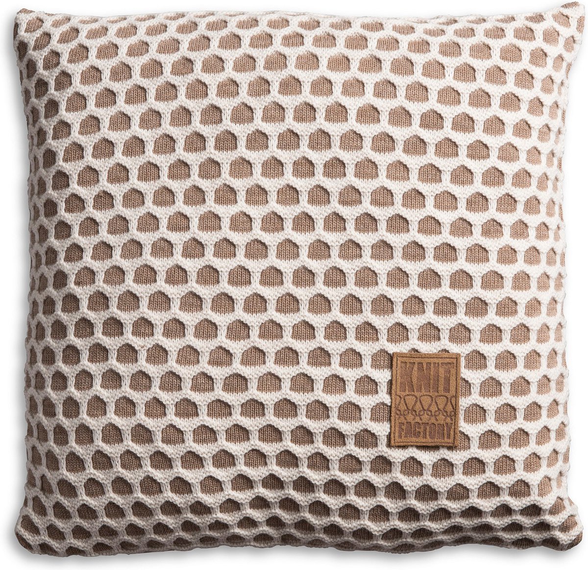 Knit Factory Mila Sierkussen - Marron/Beige - 50x50 cm - Kussenhoes inclusief kussenvulling