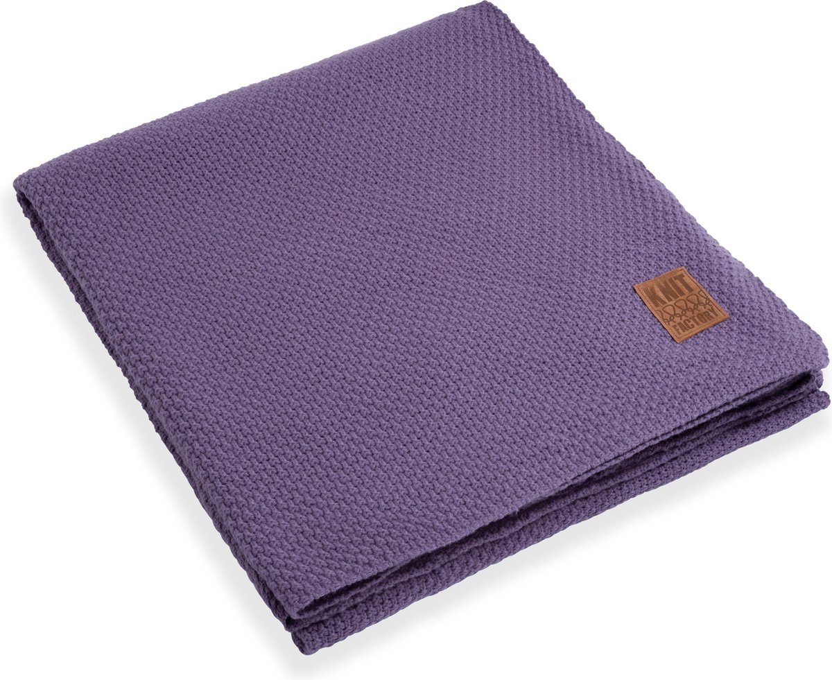 Knit Factory Jesse Gebreid Plaid XL - Woondeken - plaid - Wollen deken - Kleed - Violet - 195x225 cm