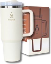 Motivai - Cremé - 40oz - Tasse thermos avec anse - Tasse en acier inoxydable - Tasse de voyage - Tasse à emporter - Tasse thermos - Tasse à emporter - Flacon thermos - Tasse à café isotherme à double paroi