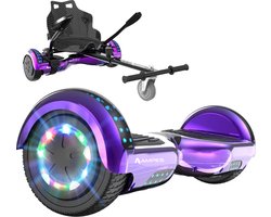 Ampes Hoverboard - Bluetooth Speaker - 24V 4.0 Ah Accu - Oxboard - 12 km/h - UL2272 Gecertificeerd - LED Verlichting - Anti lek banden - Belastbaar tot 120KG - 6.5 Inch - Inclusief Draagtas - 700W Wielen - Chroom Paars + Hoverkart