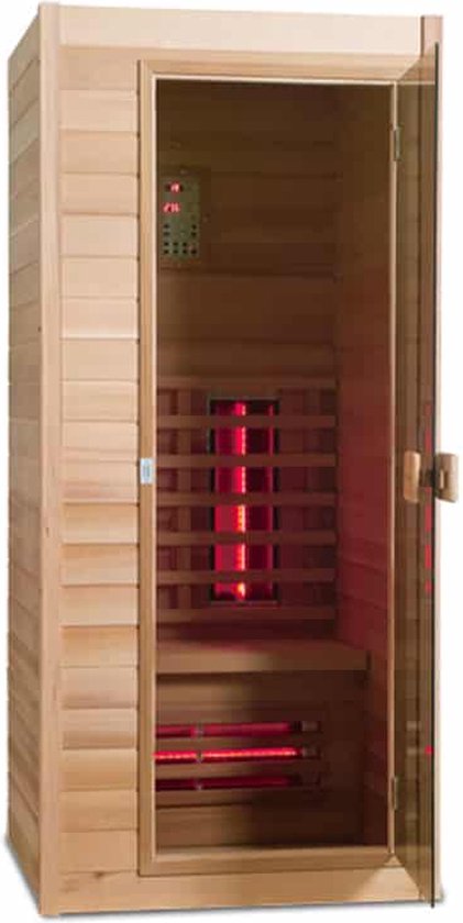 Foto: Novum health company 1 eenpersoons infrarood sauna met full spectrum stralers geschikt voor aromatherapie voor een goede gezondheid plug play en eenvoudig op te bouwen