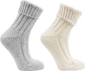 Chaussettes en laine avec laine d'alpaga | Envelopper les chaussettes | Doux pour la peau | 2 paires | Gris crème | Taille : 35-38
