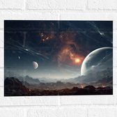 Muursticker - Ruimte - Planeten - Lijnen - Kleuren - 40x30 cm Foto op Muursticker