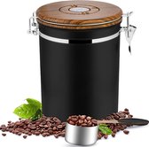 Koffieblik luchtdicht 1 kg bot - koffiehouder van roestvrij staal met maatlepel, deksel van houtnerf (niet hout) -2800 ml