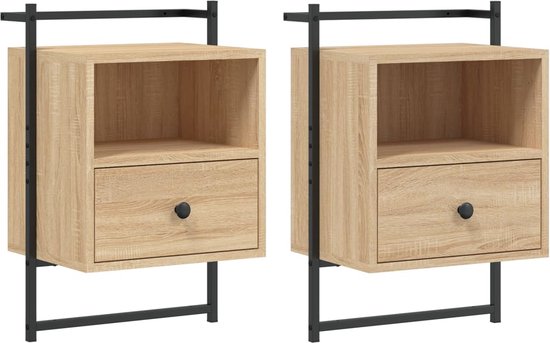 VidaXL Wandgemonteerde Nachtkastjes 2 Stuks 34x30x20 Cm Artisanaal Eiken - Zwevend Bedtafeltje