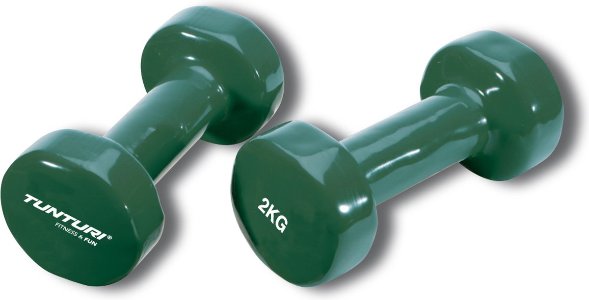 Tunturi Dumbbell set - 2 x 2,0 kg - Vinyl - Groen - incl. gratis fitness app – foto 7