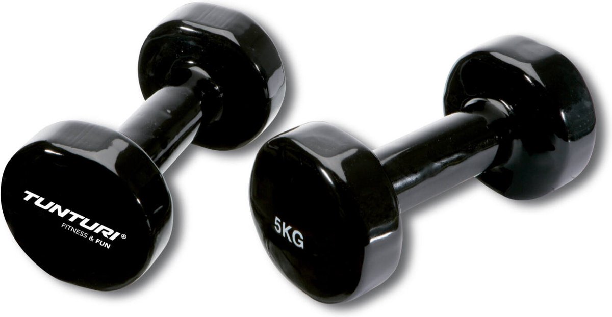 Bol.com Tunturi Dumbbell set - 2 x 5,0 kg - Vinyl - Zwart - Incl. gratis fitness app aanbieding