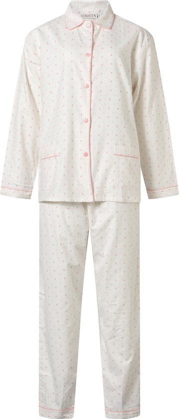 Lunatex dames pyjama flanel | MAAT XXL | Oval dots | ivoor