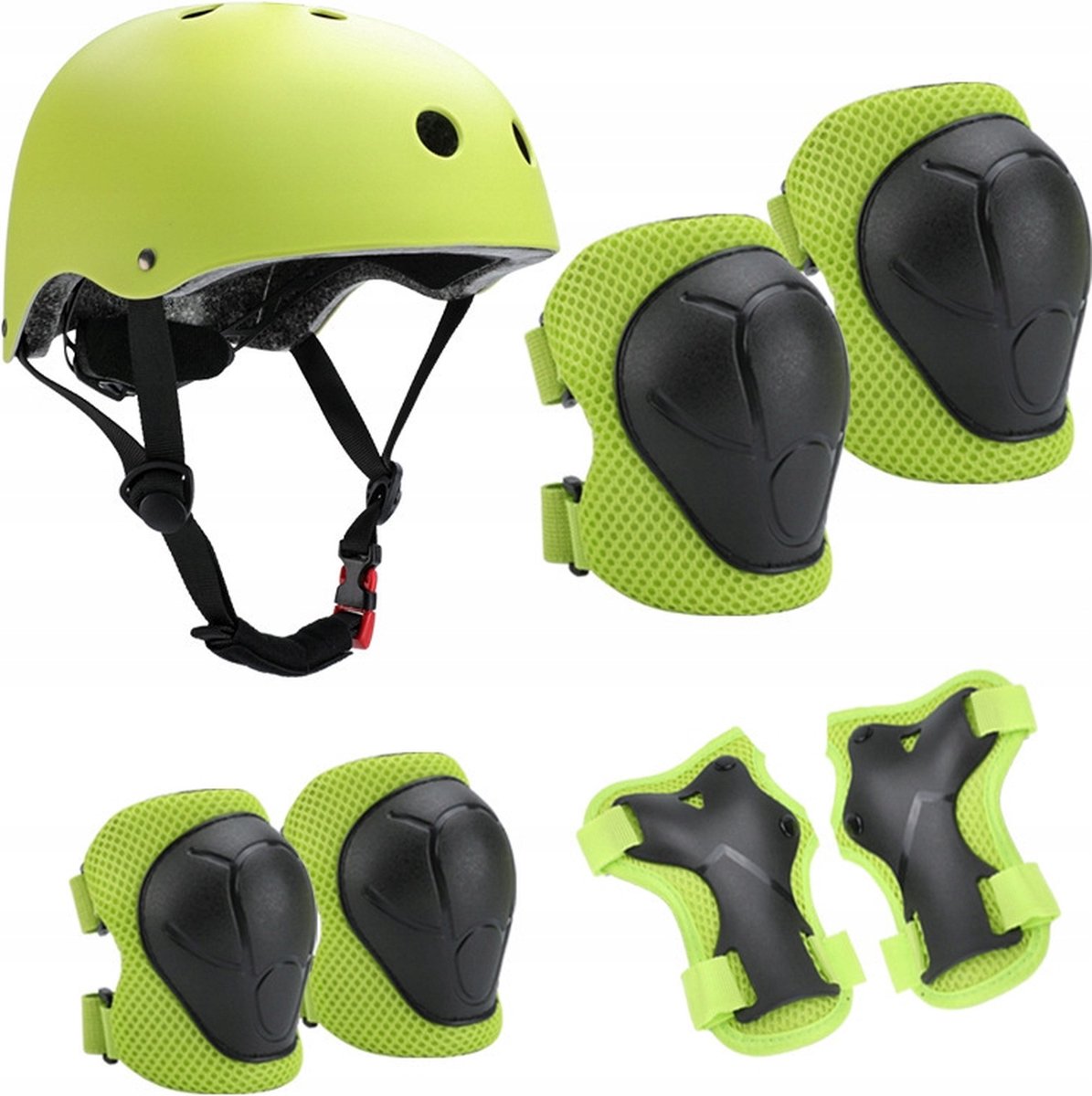 Fietshelm Combi met Bescherming - Kinderhelm - Skate Beschermset Kinderen - Groen - Fietsbescherming - Sportbescherming