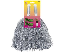 Cheerballs/pompoms - 2x - zilver - met ringgreep - 30 cm - pompons - Cheerleader verkleed accessoires