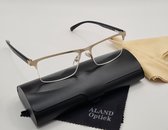 Unisex leesbril +3,5 / Incl. harde brillenkoker, zachte brillenkoker en 2 doekjes / halfbril van metalen halfframe / klassiek goud montuur met vislijn 0722 / dames en heren leesbril op sterkte / Aland optiek / lunettes de lecture demi-monture
