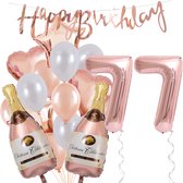 77 Jaar Verjaardag Cijferballon 77 - Feestpakket Snoes Ballonnen Pop The Bottles - Rose White Versiering