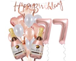 77 Jaar Verjaardag Cijferballon 77 - Feestpakket Snoes Ballonnen Pop The Bottles - Rose White Versiering
