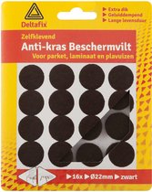 Deltafix Anti-krasvilt - 16x - zwart - 22 mm - rond - zelfklevend - meubel beschermvilt