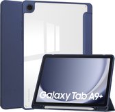 Case2go - Tablet hoes geschikt voor Samsung Galaxy Tab A9 Plus (2023) - Acrylic Trifold case met Pencil houder - Donker Blauw