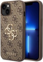 Guess Hoesje Geschikt voor iPhone 15 - Guess 4G Metal Logo Backcover - Bruin