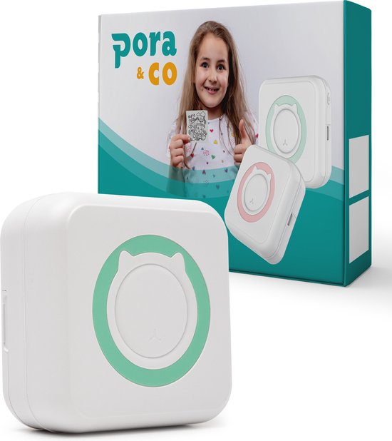 Pora&Co - Mini Printer voor mobiel- Fotoprinter voor smartphone - Mini Pocket Printer - Zwart/Wit printer.