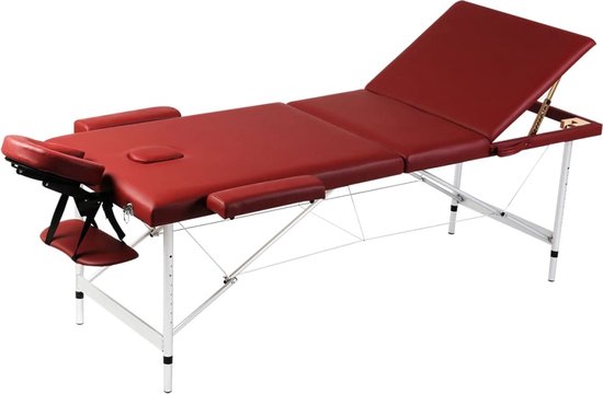 The Living Store Massage 3-zone inklapbare tafel - 186x68 cm - Rood - Bestand tegen desinfectie sprays en oliën
