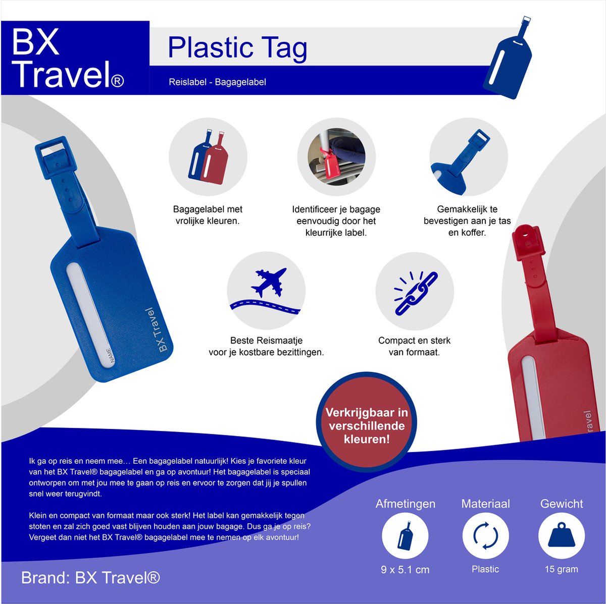 Kofferlabel - Bagagelabel - Adreslabel Sporttas - Kleur: Rood - Merk: BX Travel® - Reiskoffer Accessoire