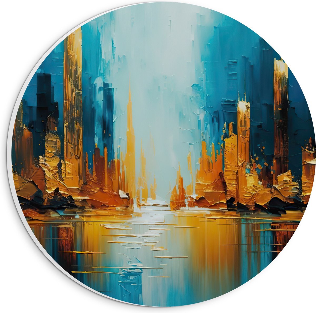 PVC Schuimplaat Muurcirkel - Schilderij - Verf - Blauw - Geel - 20x20 cm Foto op Muurcirkel (met ophangsysteem)