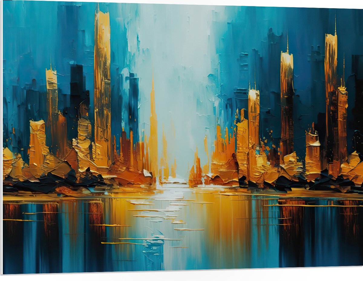 PVC Schuimplaat - Schilderij - Verf - Blauw - Geel - 100x75 cm Foto op PVC Schuimplaat (Met Ophangsysteem)