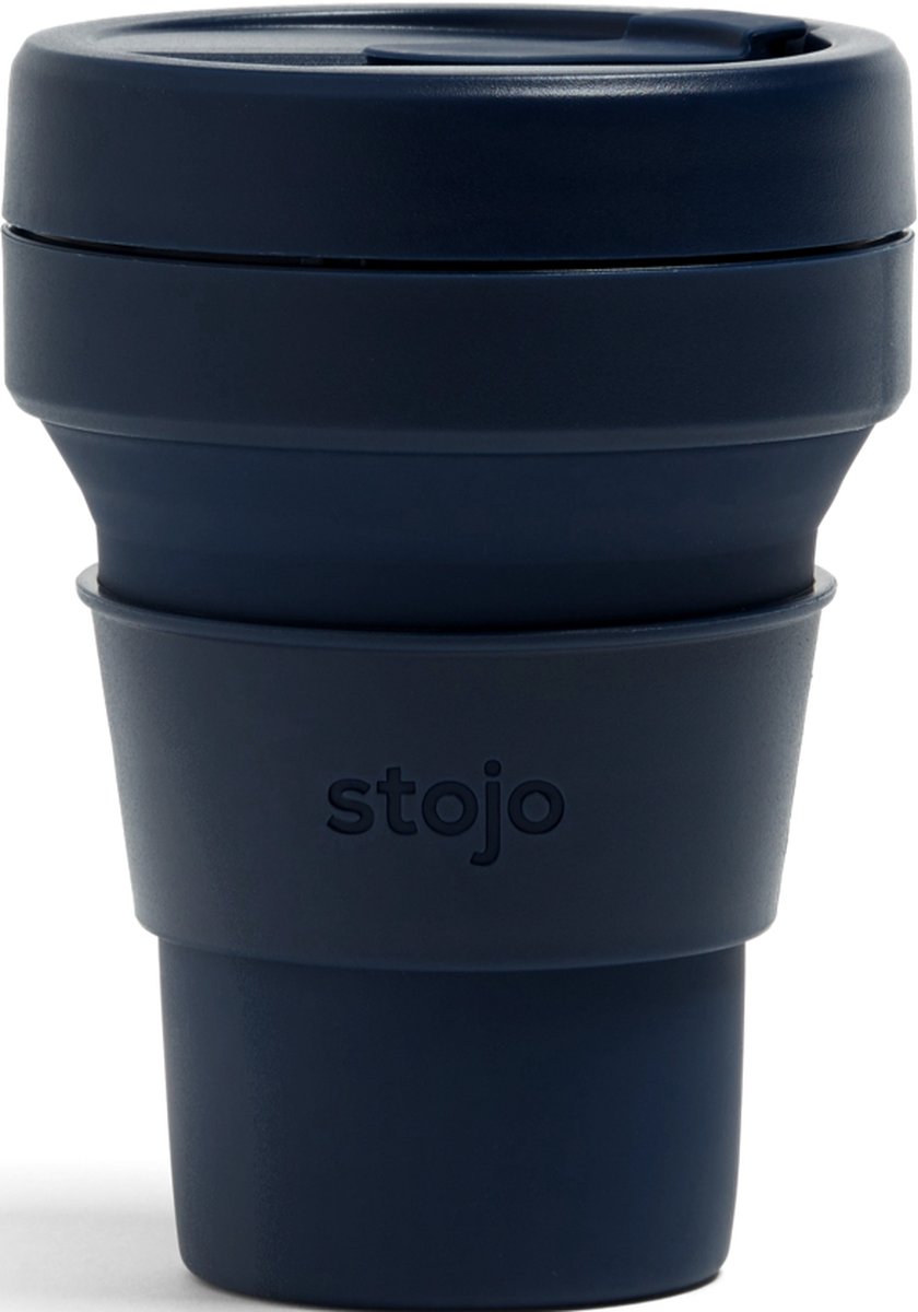 STOJO - Opvouwbare beker - To Go - Denim - Donker Blauw - 355ml - Herbruikbaar
