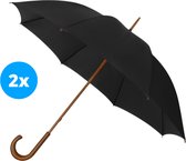 Shopp. 2x luxe elegante windproof paraplu met bamboe haak stormparaplu ecologisch verantwoord gemaakt zwart black
