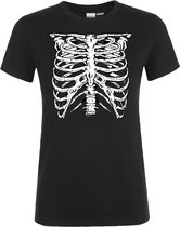 Dames T-shirt Skelet Ribbenkast | Halloween Kostuum Volwassenen | Halloween | Foute Party | Zwart dames | maat L