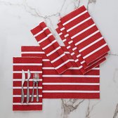 Eettafelsets (set van 6) van fijn geribbeld katoen - perfecte maat 48 x 33 cm, elegante moderne kleuren en designs, gebruik thuis, in cafés, restaurants - Roma Red Stripes