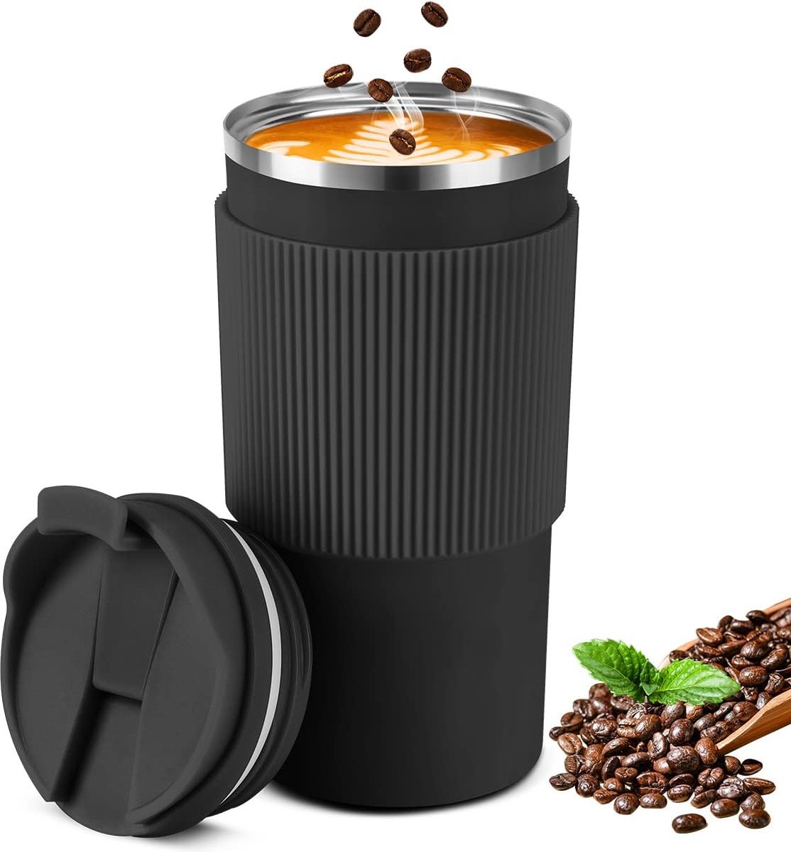 Thermos Isotherme pour Café, Thé, Jus chaud et froid 0.45L Noir