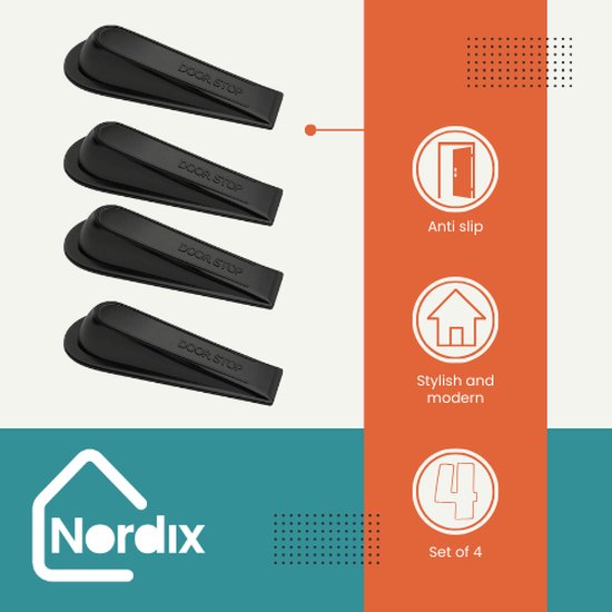 Nordix Deurklem - Deurstopper - 4-delig - Binnen - Zwart - Deurvastzetter - Deurklemmer - Deurstop - Deurwig - Nordix