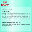 Lijst met ingrediënten en analytische bestanddelen van de Ciao Churu tonijn-variëteit.