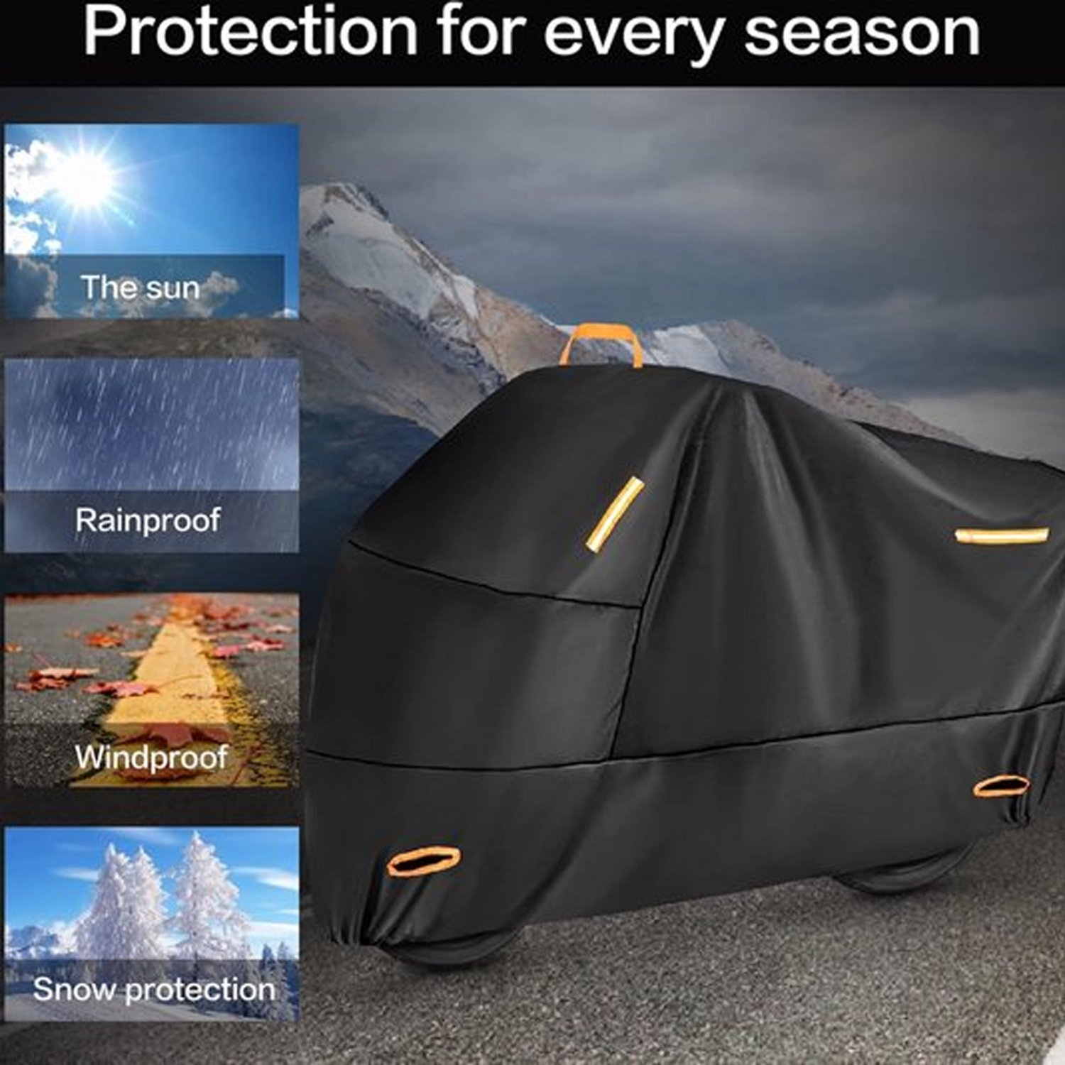 Waterdicht Motorhoes - Outdoor Afdekzeil voor motorfietsen - Motorhoezen Waterdichte - Motorafdekking - Outdoor & Indoor - Universeel Motor - Reflecterende strips en windbestendig - UV-bescherming - 210D Oxford-stof - XL(230*95*125cm) - Zwart – foto 4