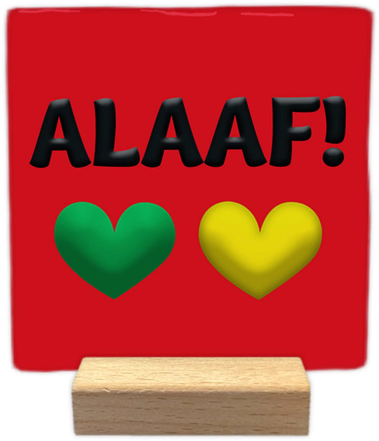 Artige Decoratie tegel met tekst - ALAAF! - keramisch - 10x10 cm - inclusief houder rood