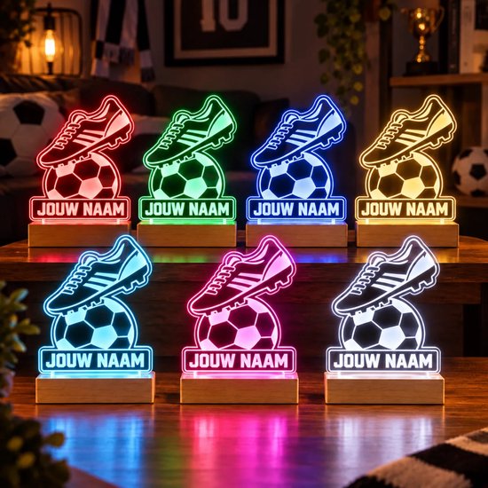 Voetbal LED Lamp met Naam - Voetbalschoen met bal - Nachtlamp - Uniek Voetbal Cadeau - 7 kleuren sfeerlamp / nachtlampje van Kleurmedia — afbeelding 2