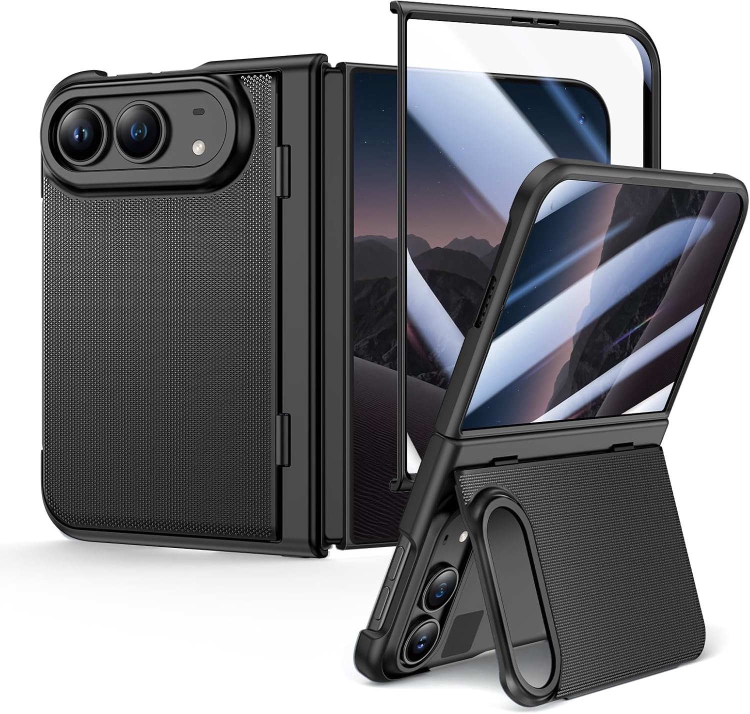 Zandarix Hoesje Apple iPhone Duo - Back Cover Hoesje - Antisliptextuur - Schokbestendig - Kickstand - Zwart