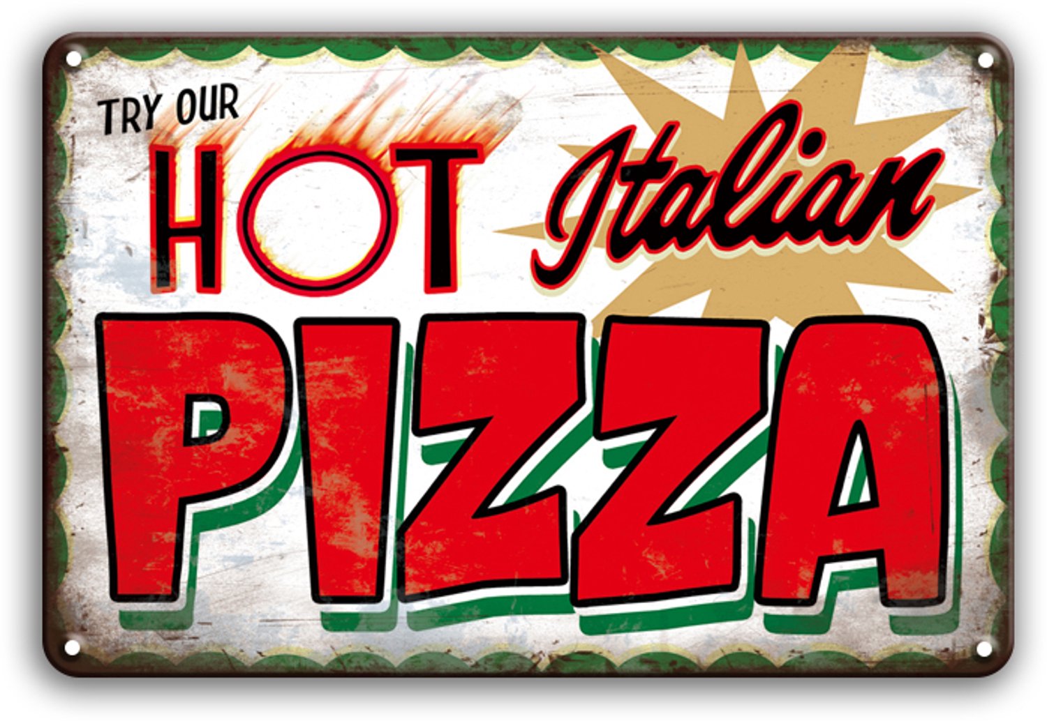 Try Our Hot Italian Pizza - Metalen Wandbord 20x30cm – Vintage Retro Reclamebord – Pizza Wanddecoratie – Keuken Pizzeria Restaurant Horeca