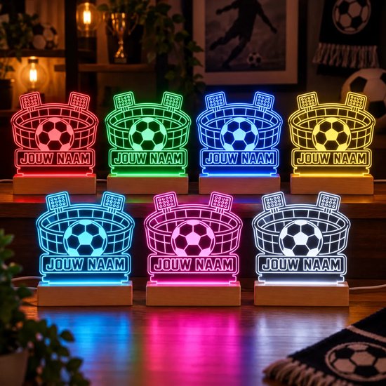 Voetbal LED Lamp met Naam - Stadion - Nachtlamp - Uniek Voetbal Cadeau - 7 kleuren sfeerlamp / nachtlampje van Kleurmedia — afbeelding 2