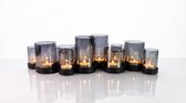 Studio RAR Kaarsenhouder Radiance - Smokey glas Windlicht - Zwart stalen basis - Voor 10 kaarsen