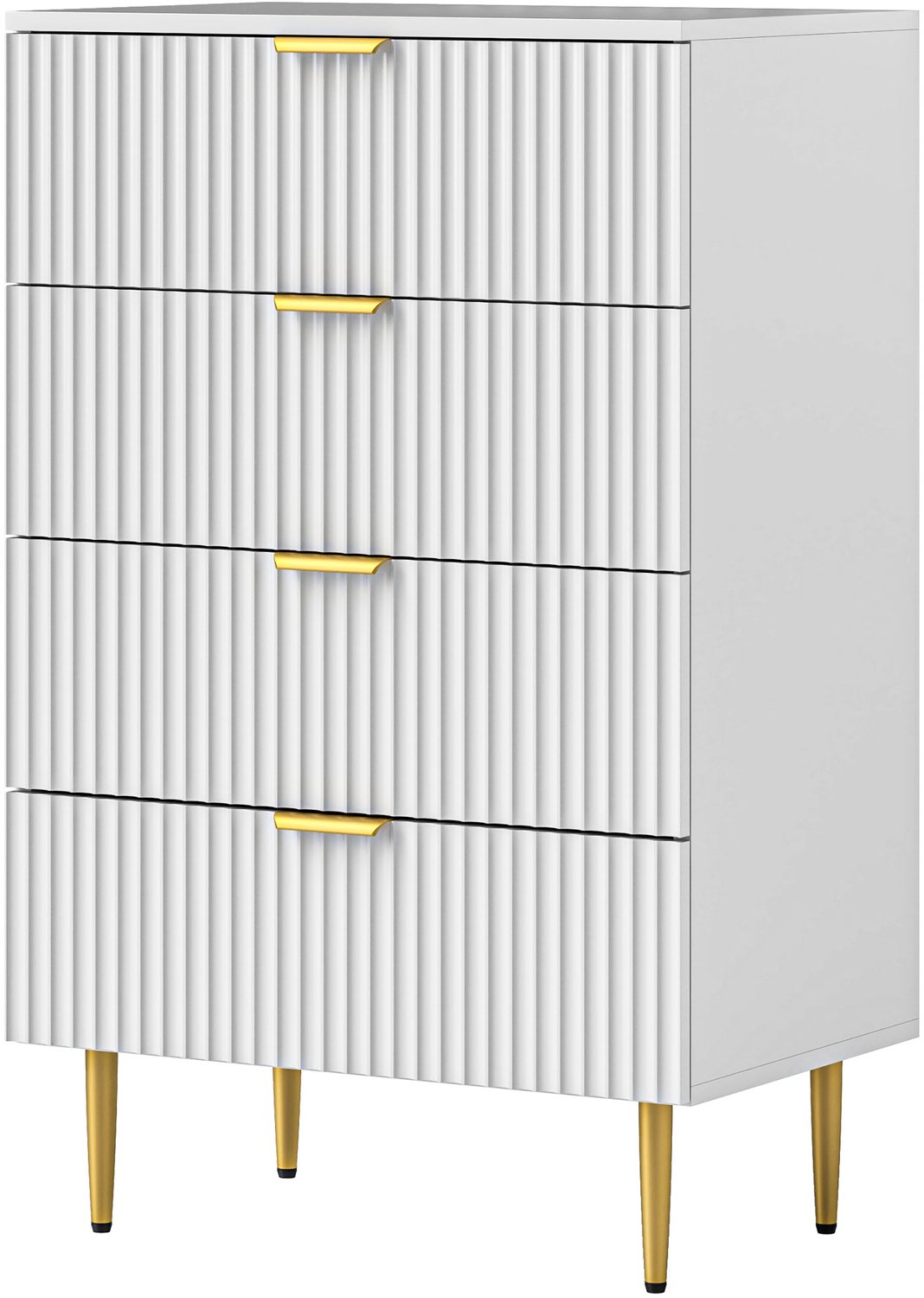 Lunpog Commode met vier lades - slaapkamerkast - gouden poten - afmetingen: 60 cm x 40 cm x 96 cm - wit Blank